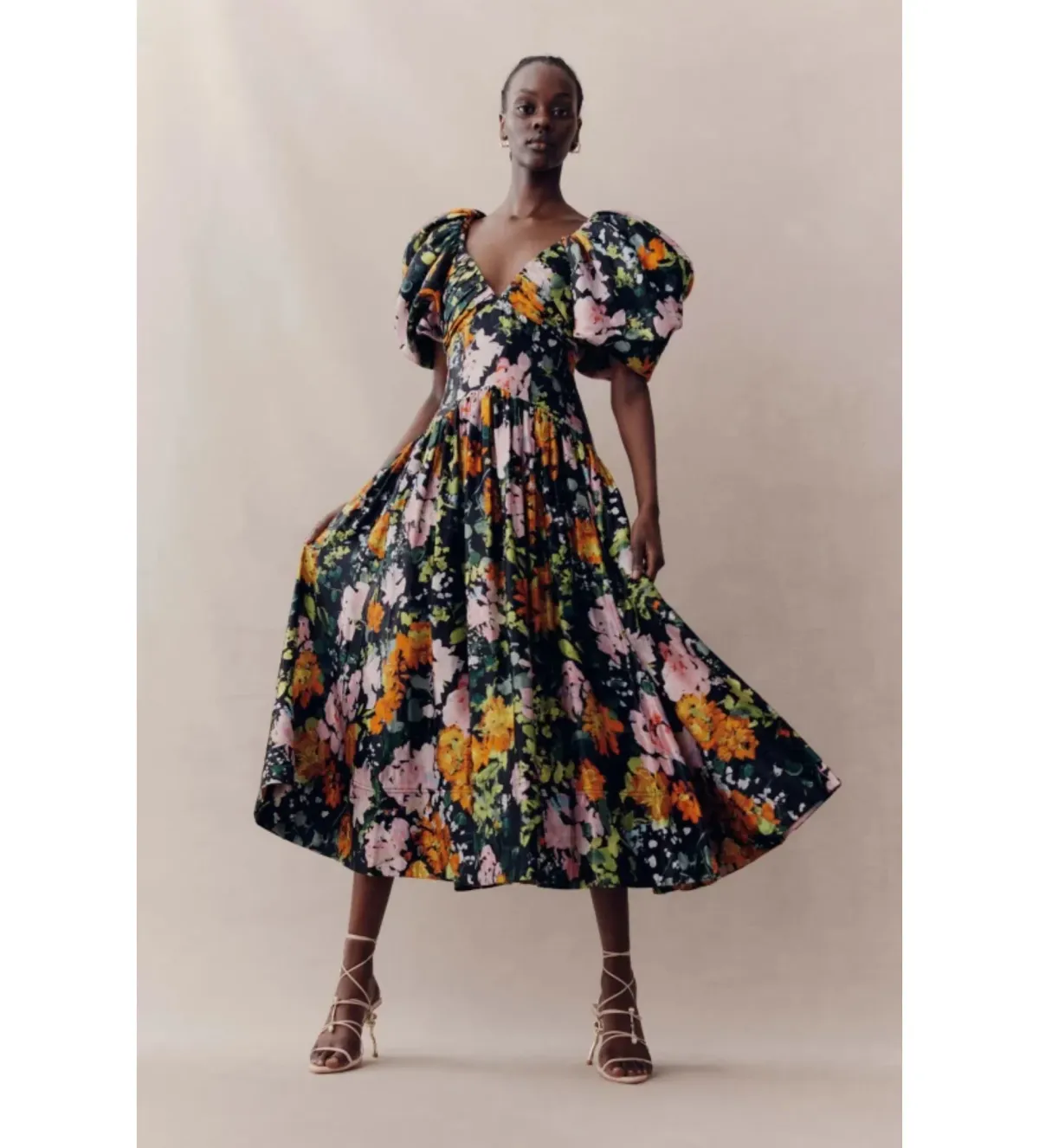 Aje Gabrielle plunged midi dress in Midnight floral Size UK 12 - Image 1