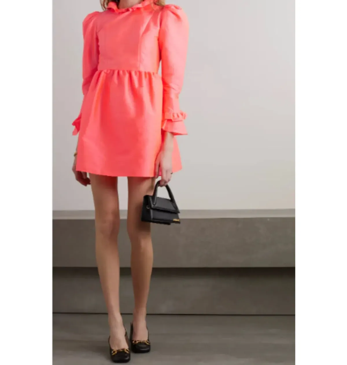 Batsheva Ruffled Neon Taffeta Mini Dress Orange Size 12 - Image 4