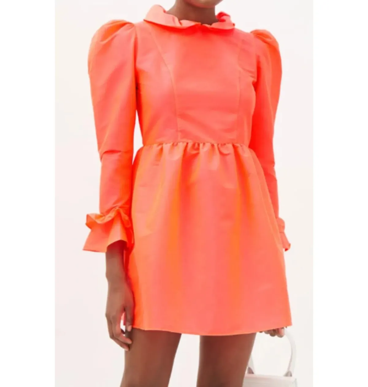 Batsheva Ruffled Neon Taffeta Mini Dress Orange Size 12 - Image 1