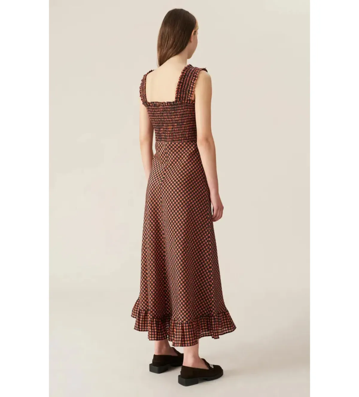 Seersucker Check Maxi Dress in Orange/Black Size UK 12 - Image 2