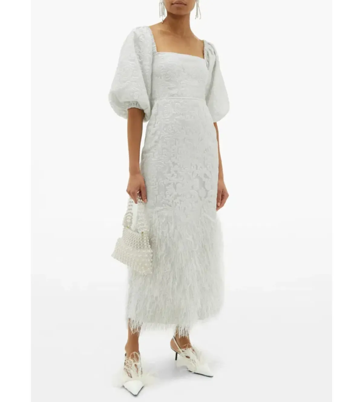 Ganni Floral-Brocade Puff-Sleeve Feathery winterspell dress in white Size UK 12  - Image 3