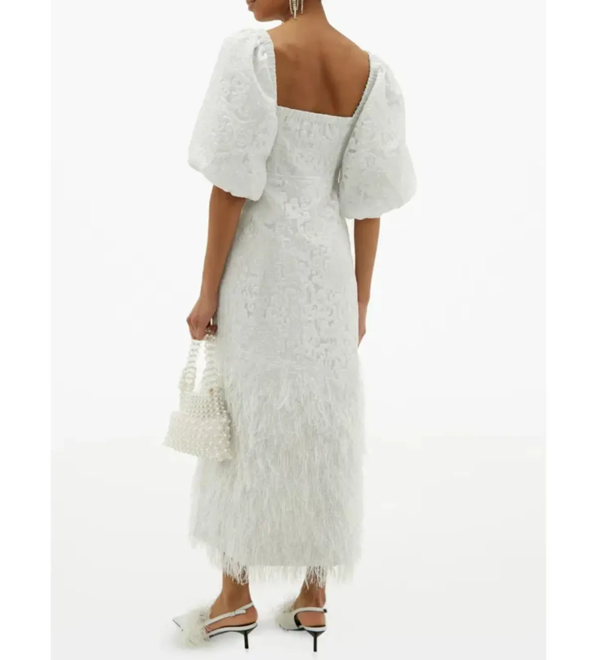 Ganni Floral-Brocade Puff-Sleeve Feathery winterspell dress in white Size UK 12  - Image 2