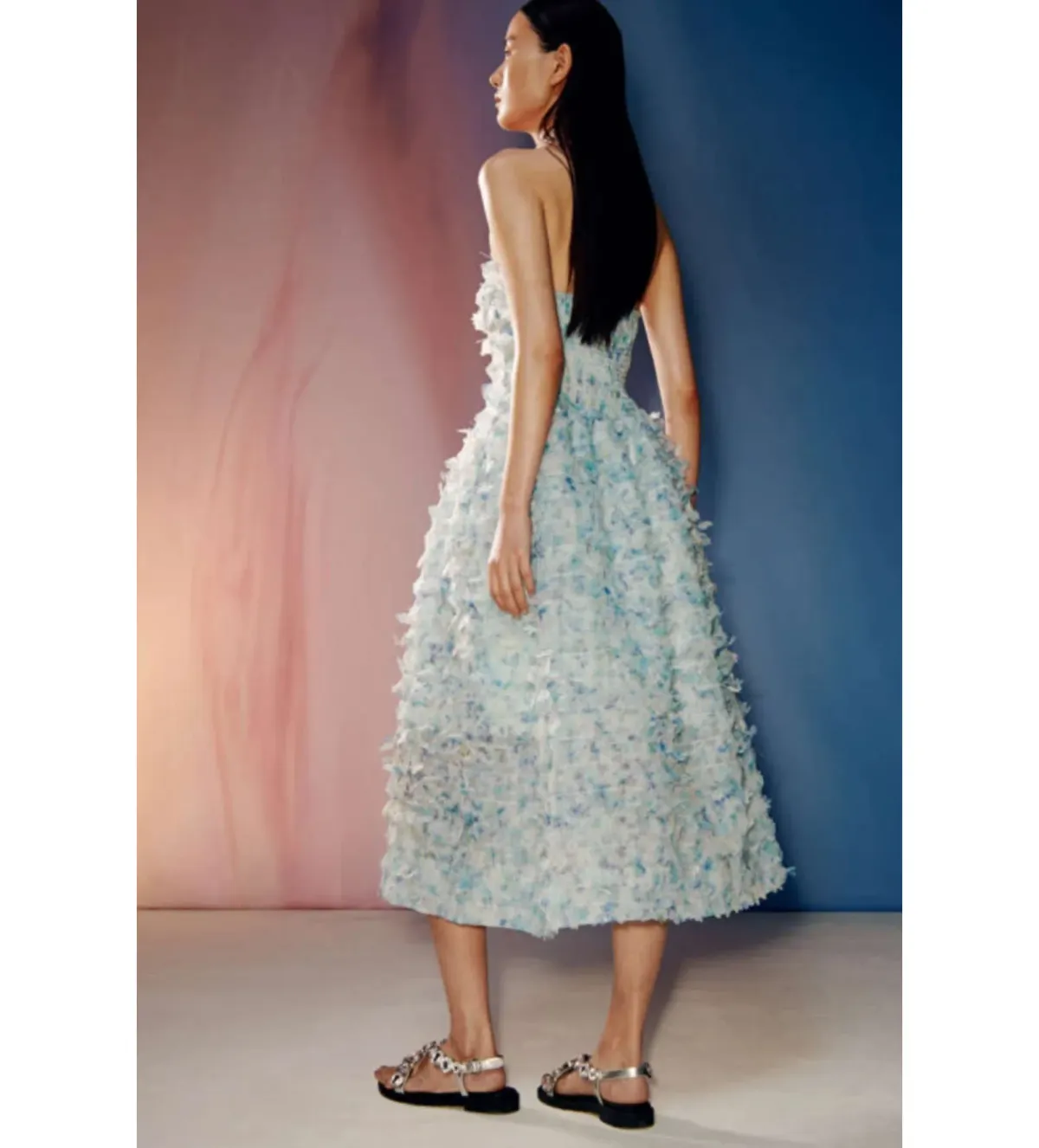 Susan Fang x & Other Stories Floral Appliqué Midi Dress Multi Size UK 12 - Image 4