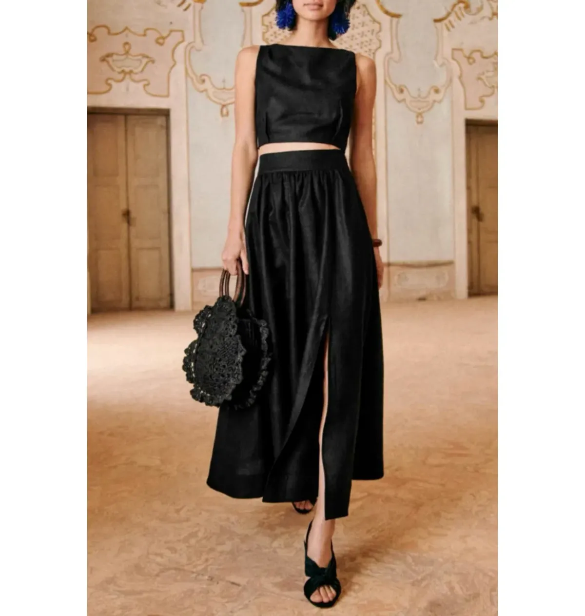 Sezane Claire Top and Sophie Skirt Set Black Size UK 12 - Image 1