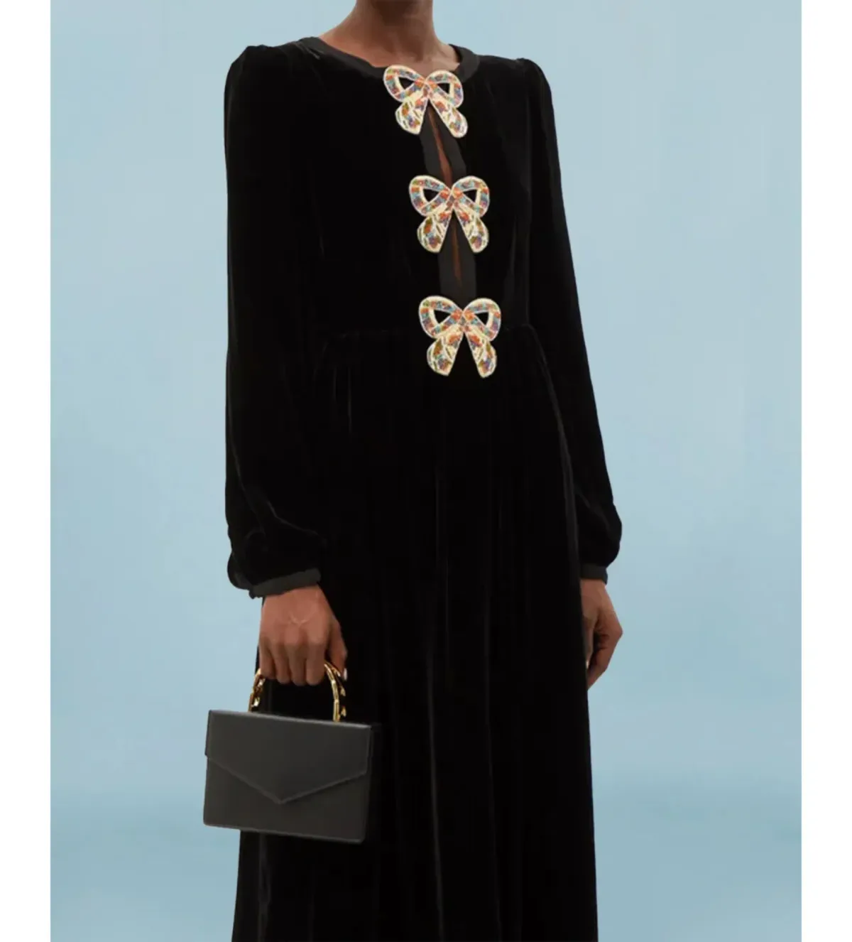 Saloni Camille Velvet Midi Dress Black Size UK 14 - Image 1