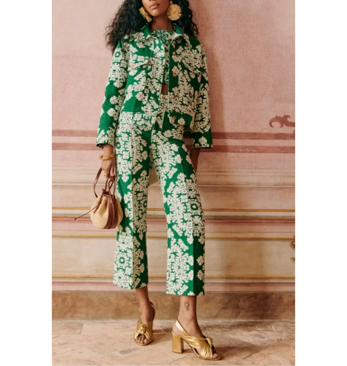 Sezane Jacquard Co Ords Set Green Size UK 12 - Image 1