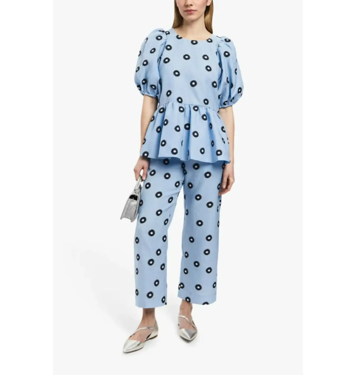 Stine Goya Liw Mini Daisy Peplum Top and Pants Set Blue Size UK 10  - Image 1