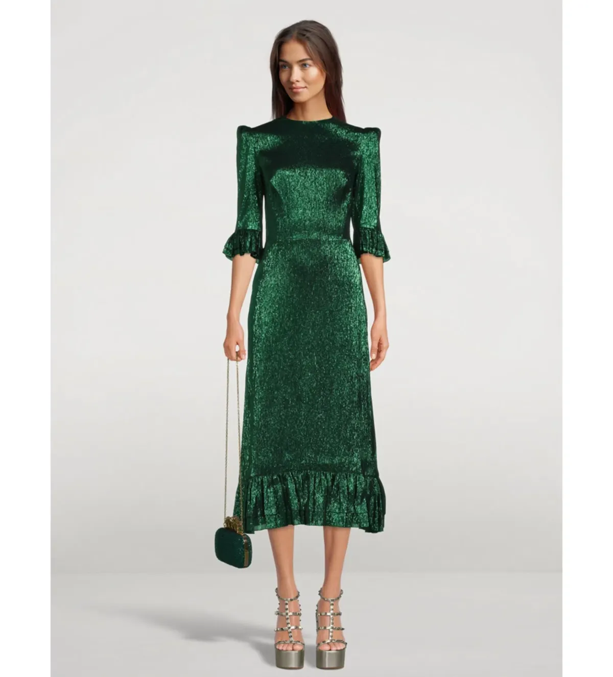 The Vampire’s Wife Falconetti Midi Dress Metalic Green Size UK 14 - Image 1