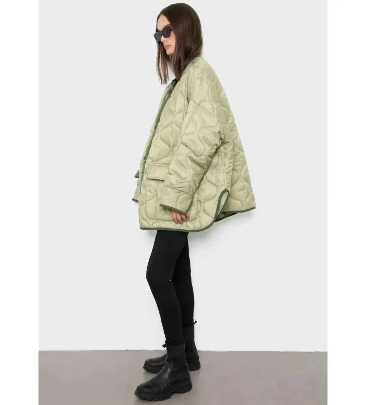 Frankie Shop Teddy Quilted Jacket Moss Green Size UK 12 - Image 6