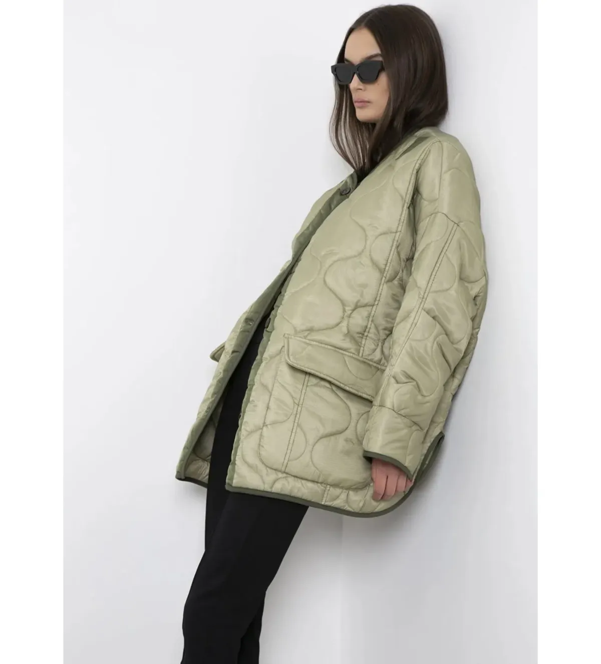 Frankie Shop Teddy Quilted Jacket Moss Green Size UK 12 - Image 5