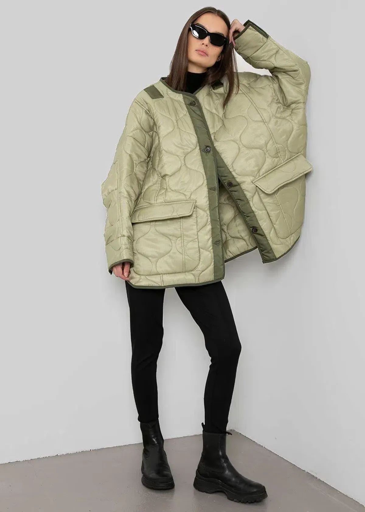 Frankie Shop Teddy Quilted Jacket Moss Green Size UK 12 - Image 1