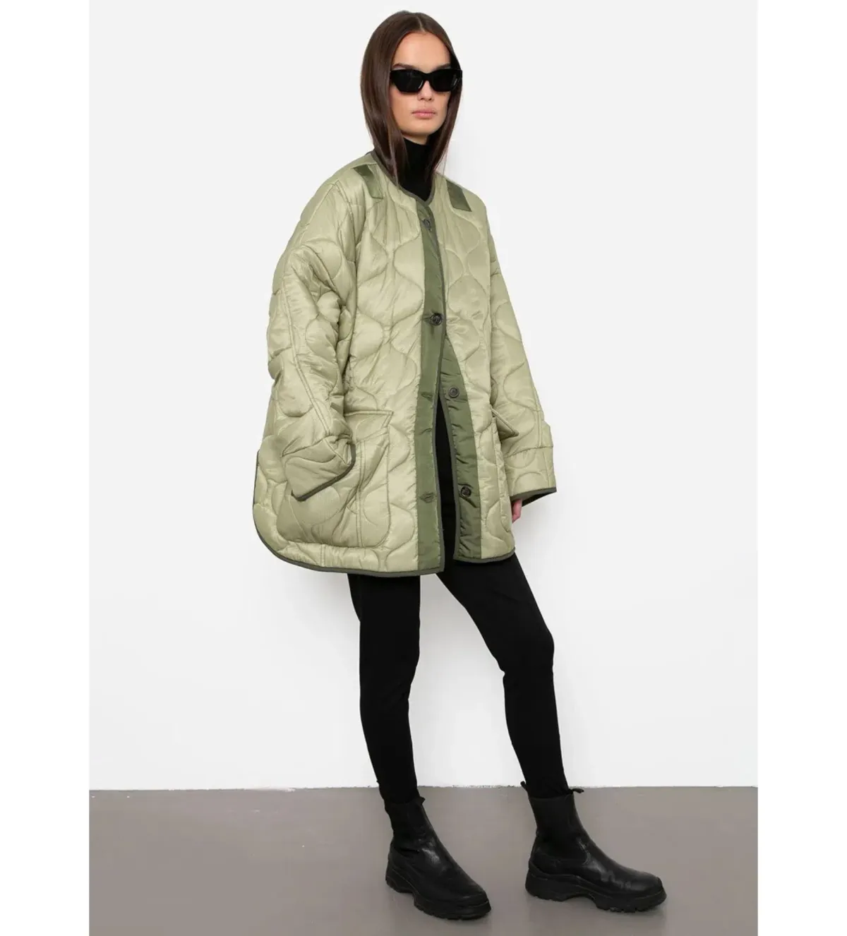 Frankie Shop Teddy Quilted Jacket Moss Green Size UK 12 - Image 7