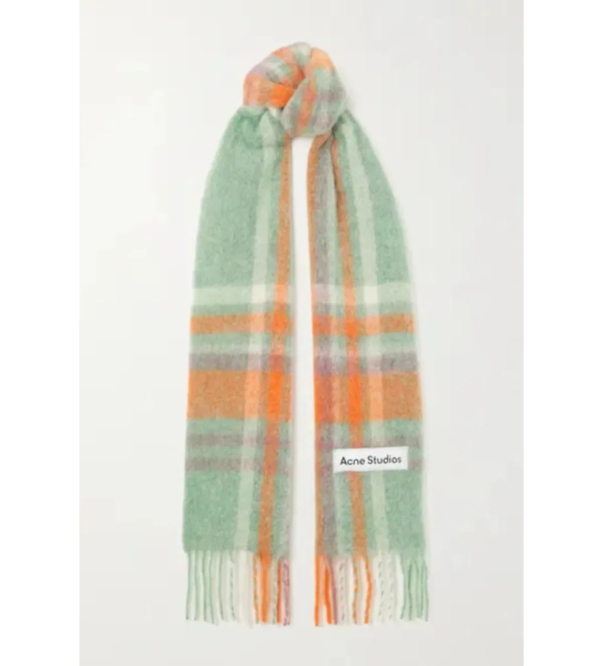 Acne Studios Appliquéd Fringed Checked Knitted Scarf - Image 3