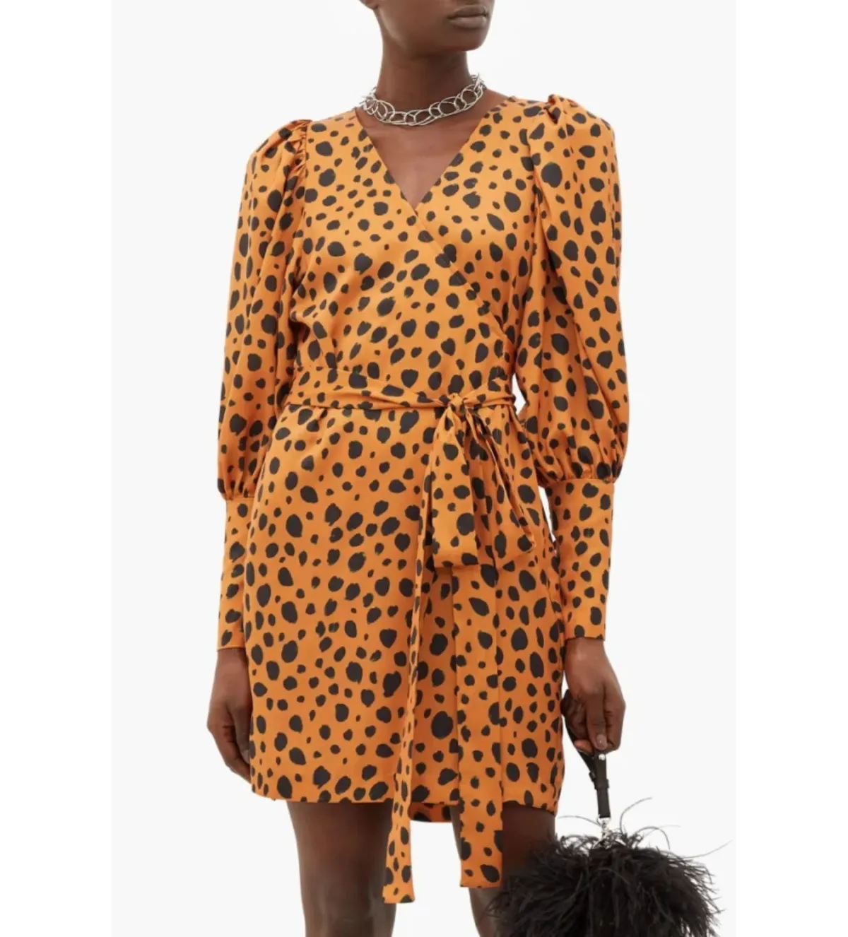 Rhode Frankie Leopard-Print Polka-Dot Satin Wrap Mini Dress Size UK 10 - Image 1