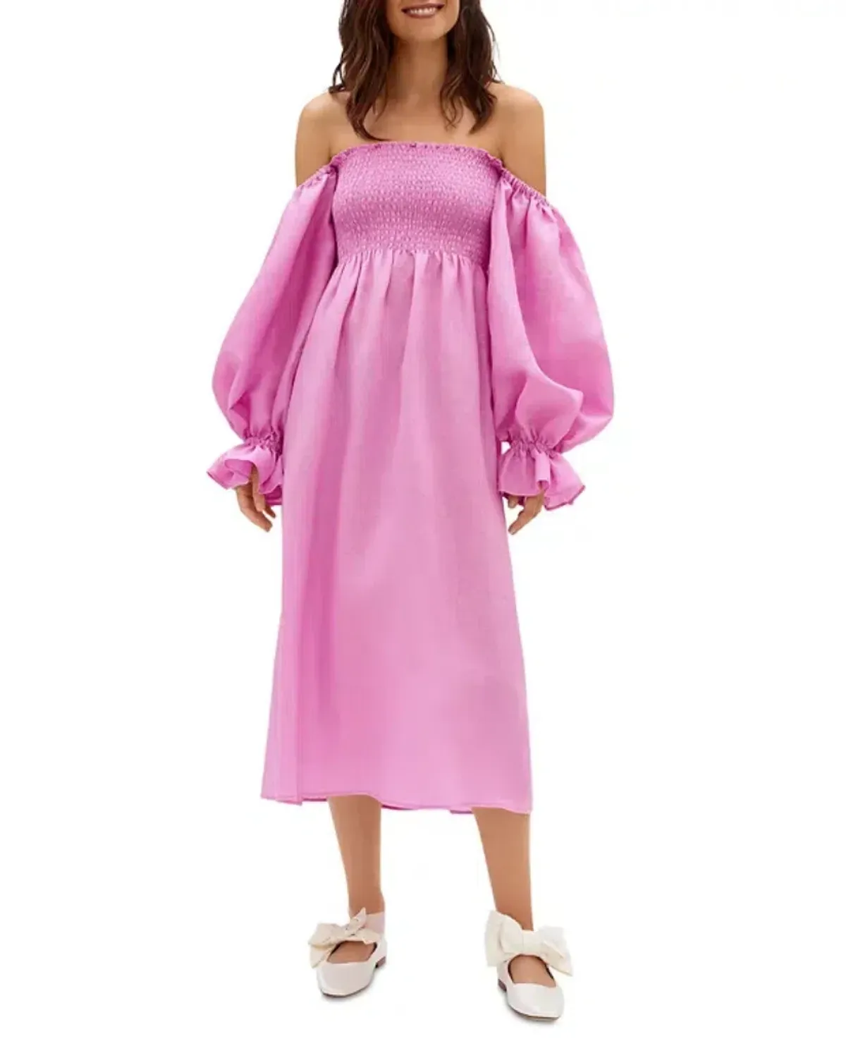 Sleeper Atlanta Linen Midi Dress in Pink Size M / UK 10 - Image 1