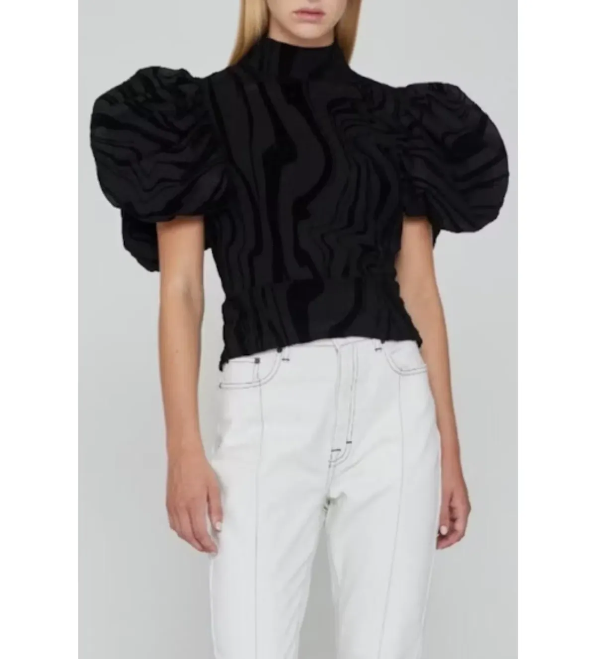 Rotate Birger Christensen Dusk Open-Back Flocked Mesh Top in Black Size UK 12 - Image 1