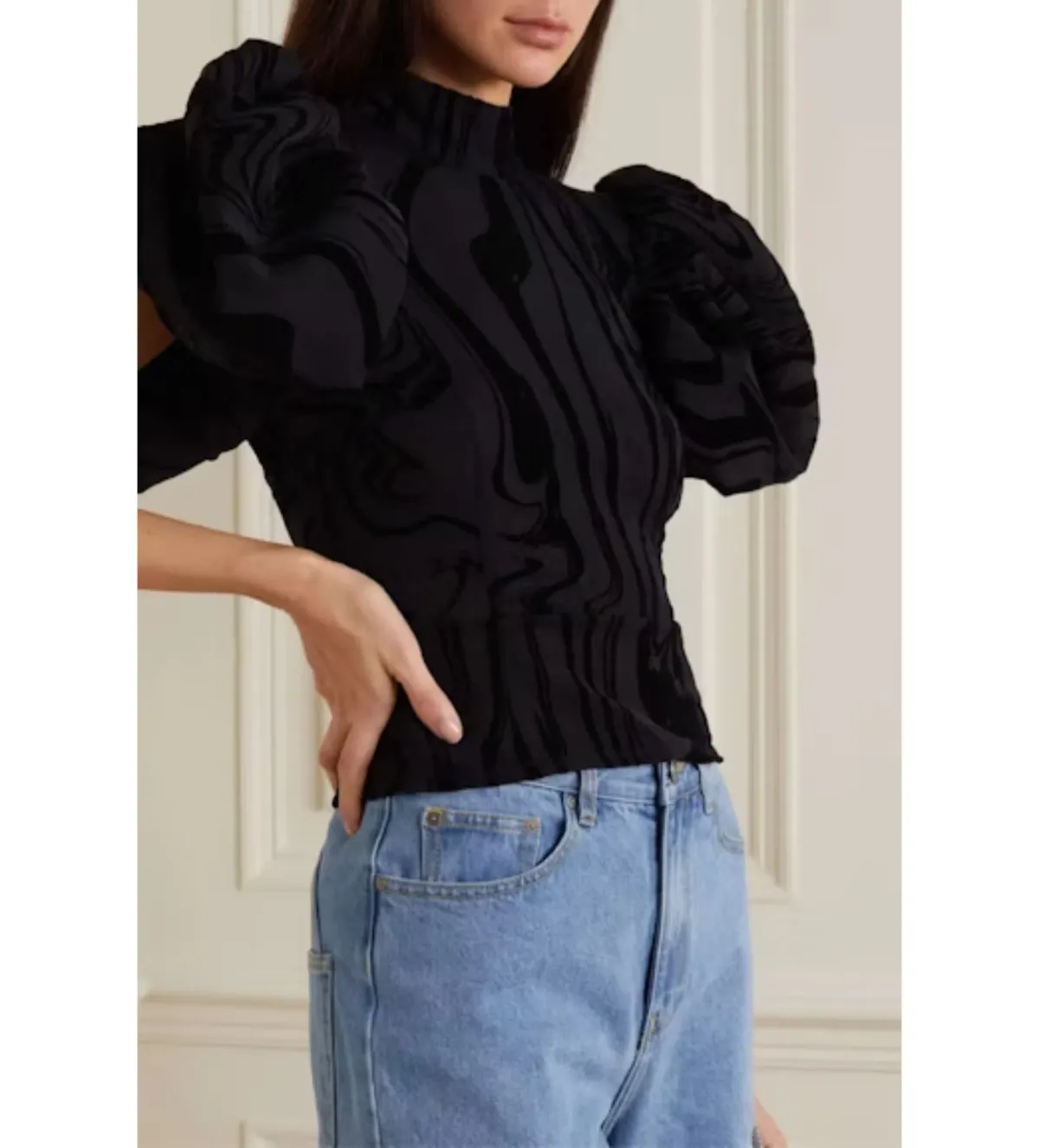Rotate Birger Christensen Dusk Open-Back Flocked Mesh Top in Black Size UK 12 - Image 2