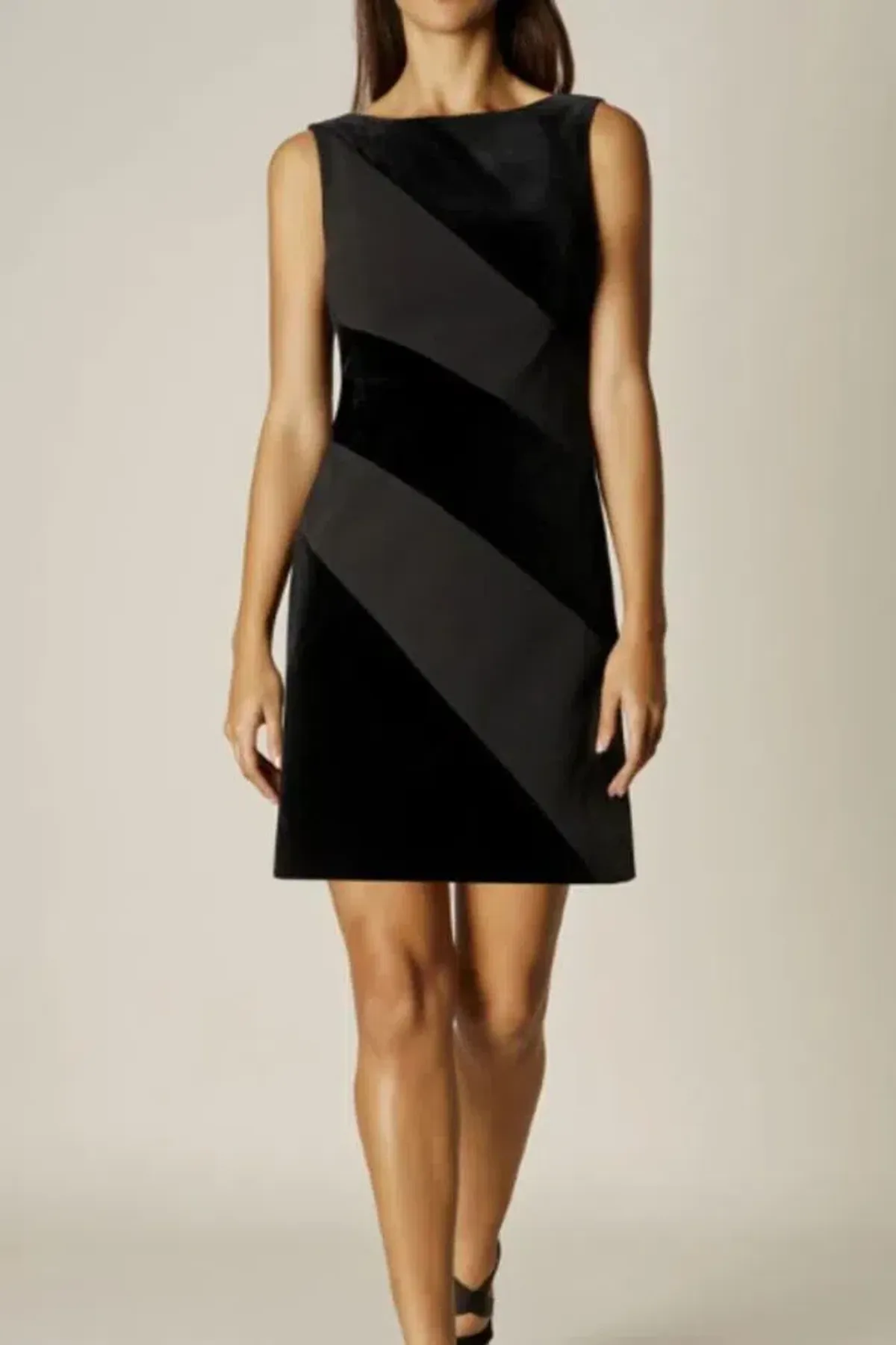 Karen Millen Velvet Panel Shift Dress Black UK 12 - Image 1