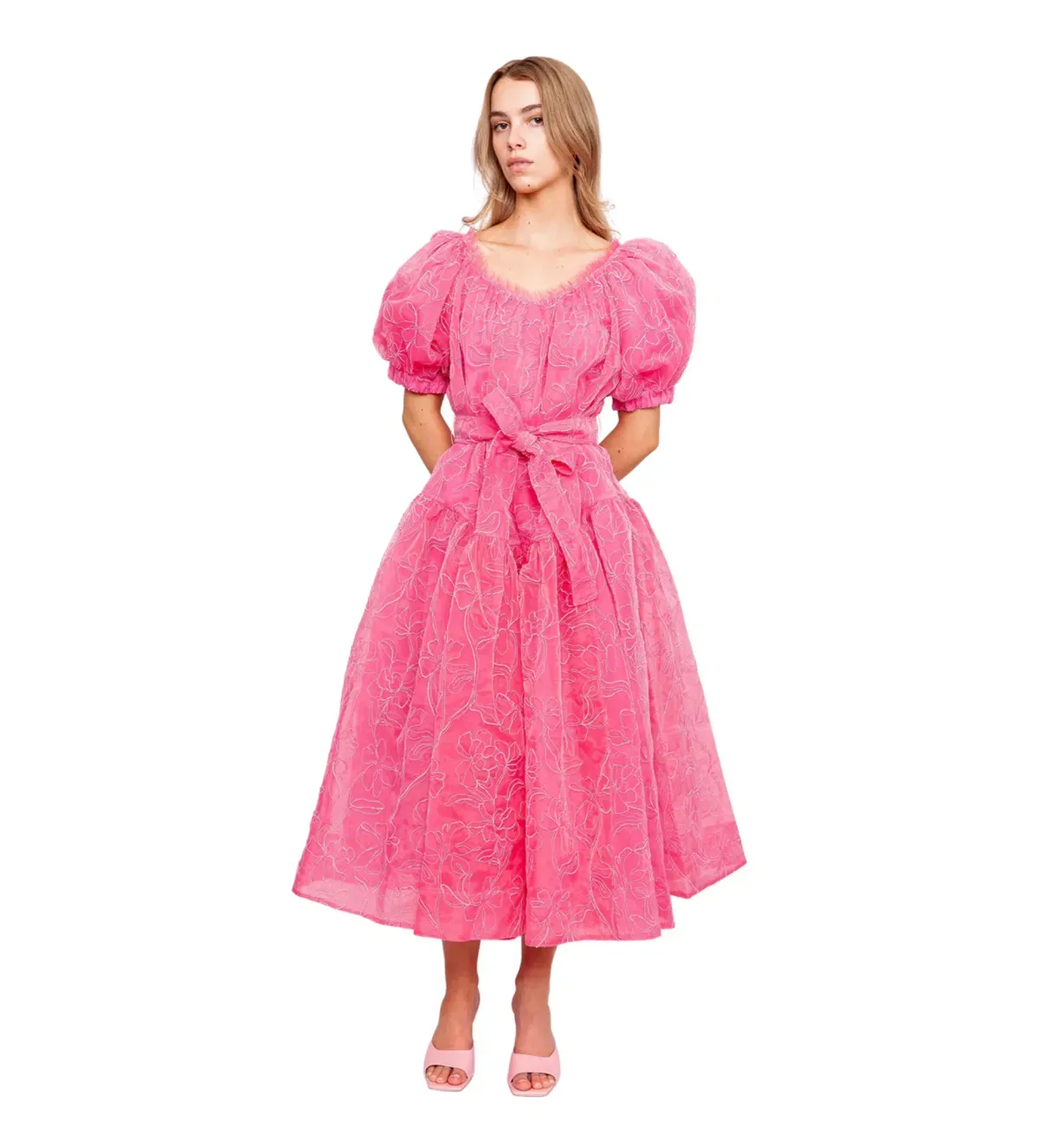  Aje  Evangeline Cornelli Midi Dress in Protea Pink Size UK 12 - Image 1