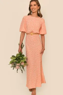 Rixo Flavia Midi Dress Salmon Pink Size UK 10 for rent on The Volte - image 1