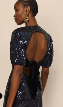 Rixo Daisy Sequin Midi Dress Black Size UK 10 for rent on The Volte - image 3