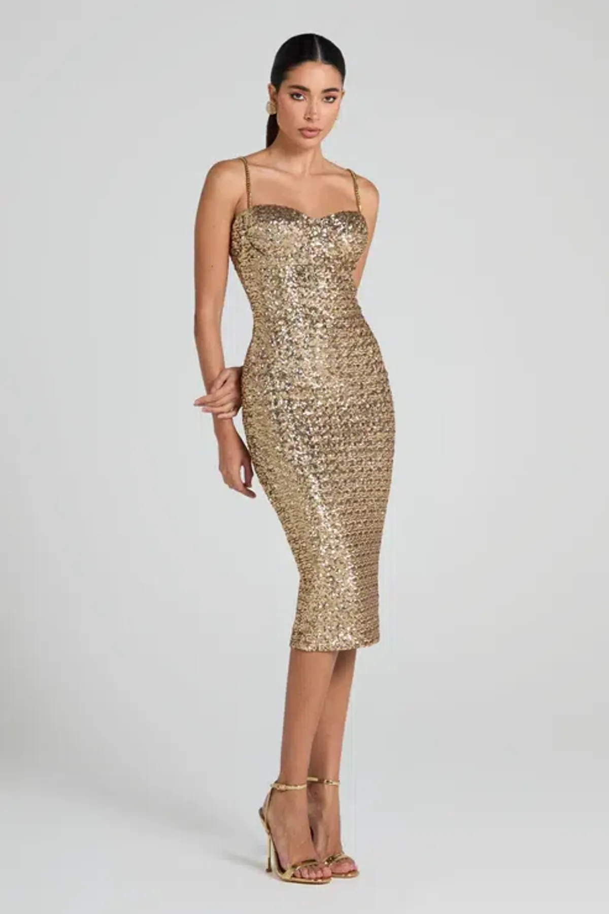 Nadine Merabi Nina Gold Midi Dress Size UK 12 - Image 2