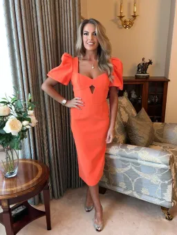 Rebecca Vallance Orange Backless Midi Dress UK Size 8 for rent on The Volte - image 1