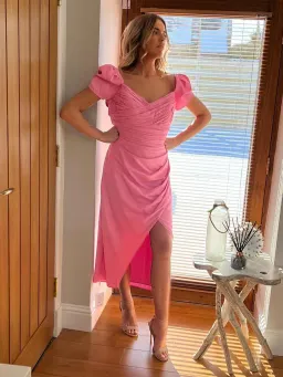 Self Portrait Iris Crepe Midi Dress Pink Size UK 16 for rent on The Volte - image 2
