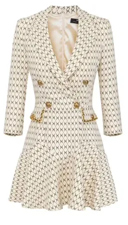 Elisabetta Franchi Cream Mini Coat Dress Trimmed With Gold Chain and Leather Size UK 10 for rent on The Volte - image 4