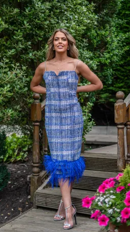 Karen Millen Tweed Midi Dress Blue Size UK 12 for rent on The Volte - image 1