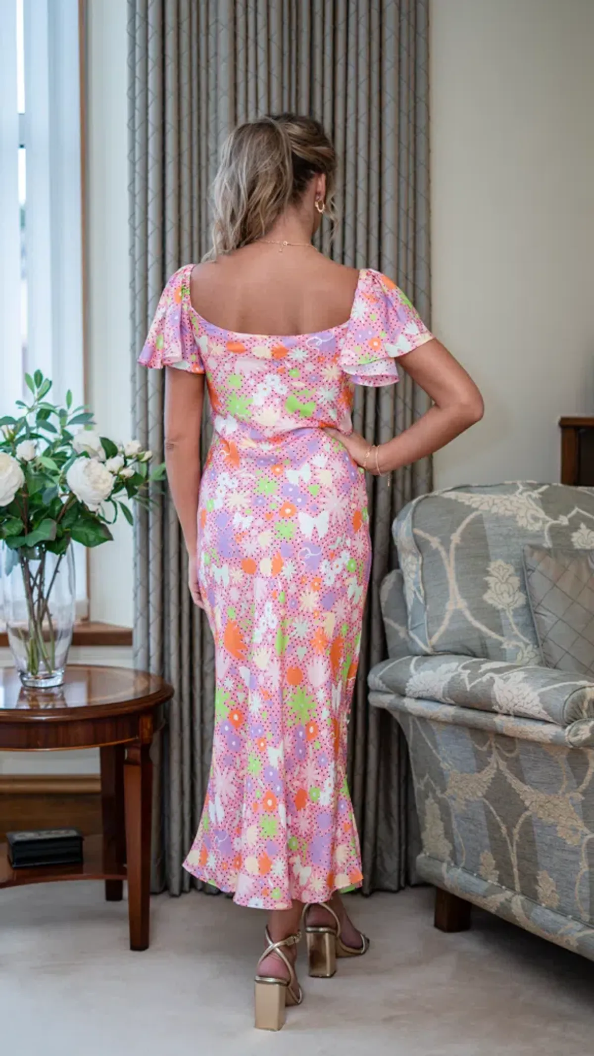 Olivia Rubin Amelia Midi Dress Floral Pink UK Size 10 - Image 3