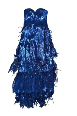GODDIVA Sweetheart Neck Sequin Fringe Maxi Dress Size UK 10 for rent on The Volte - image 1