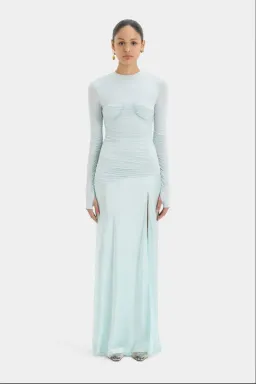 Sir The Label Alessia Ice Blue Silk Satin Jersey Draped Maxi Dress for rent on The Volte - image 1