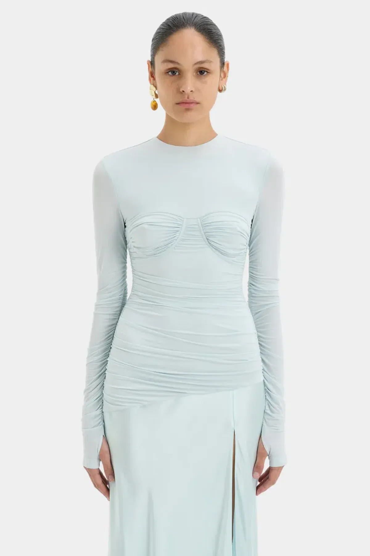 Sir The Label Alessia Ice Blue Silk Satin Jersey Draped Maxi Dress - Image 2