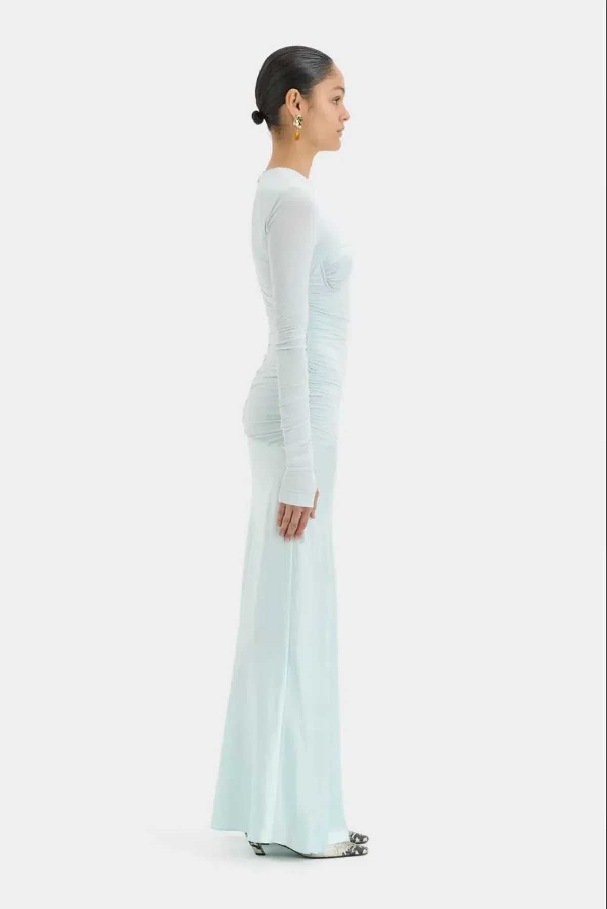 Sir The Label Alessia Ice Blue Silk Satin Jersey Draped Maxi Dress - Image 3