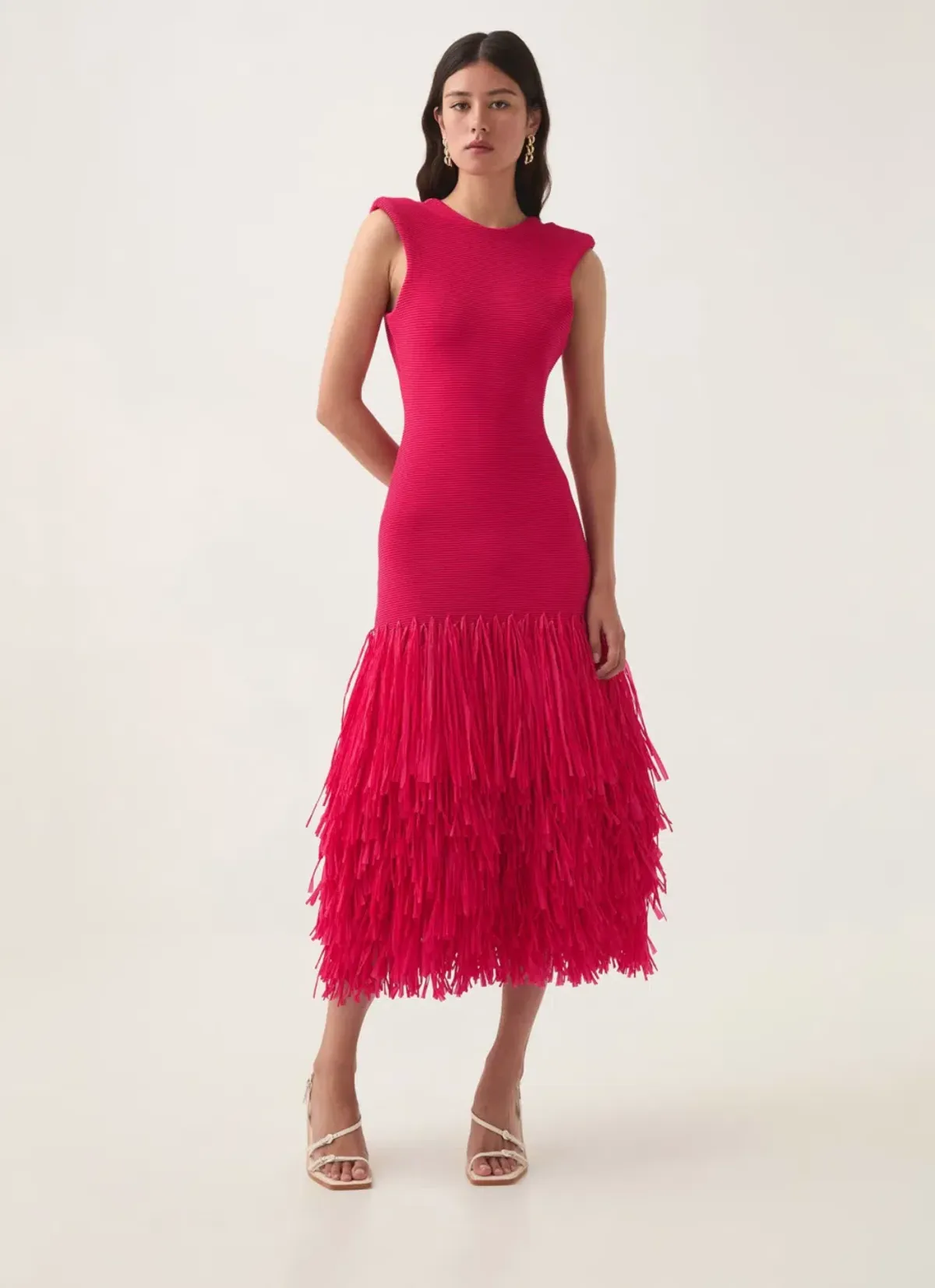 Aje Rushes Raffia Knit Midi Dress - Image 1