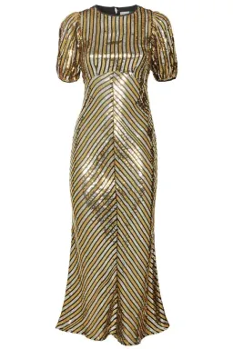 Rixo Daisy Sequin Midi Dress Gold Size UK 10 for rent on The Volte - image 3
