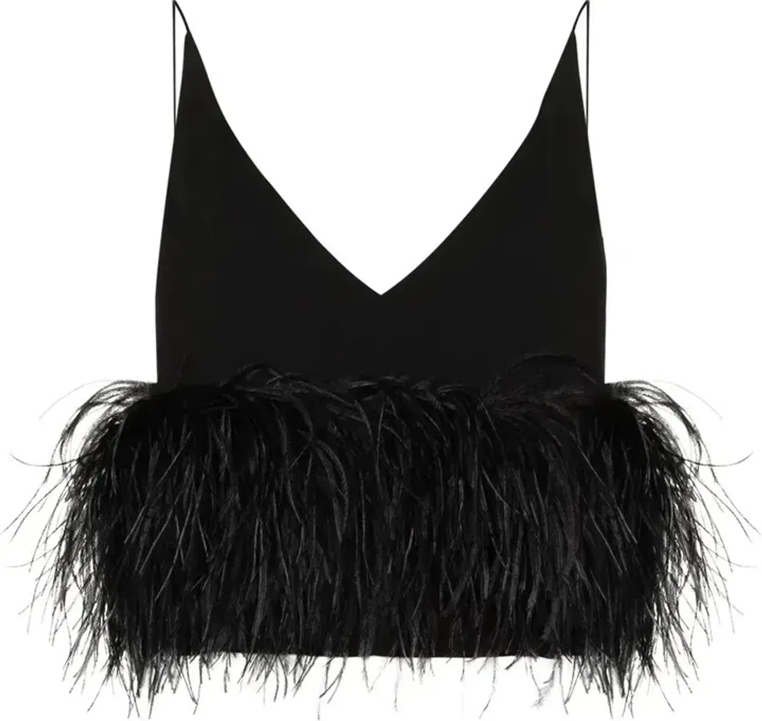 16ARLINGTON Poppy Cropped Feather Cami Top Black Size 12 for rent on The Volte - main image