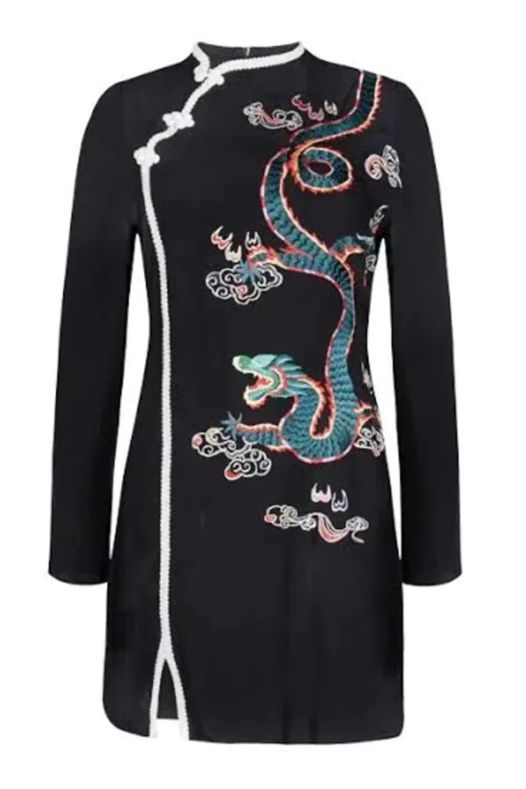 RIXO Oriental Orchid Dragon Mini Dress Black Size 10 for rent on The Volte - main image