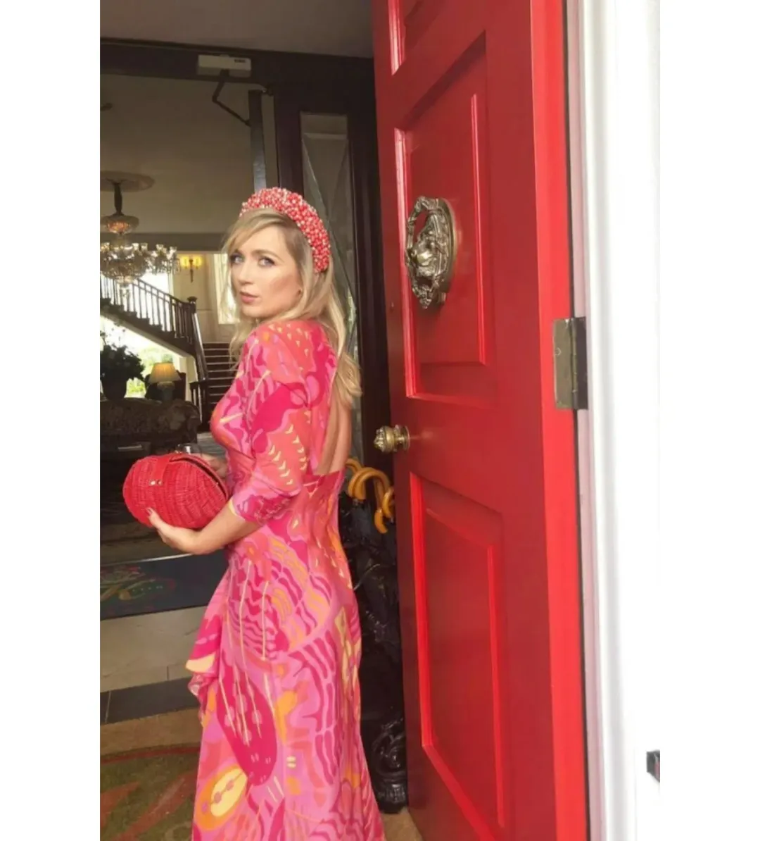 Rixo Rose Psychedelic Butterfly Dress Pink Print Size UK 10 for rent on The Volte - main image