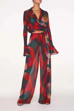 Rat & Boa Gemini Blouse Size M/UK10 and Roma Trousers Size L/UK12 Set Abstract Poppy Print for rent on The Volte - image 5