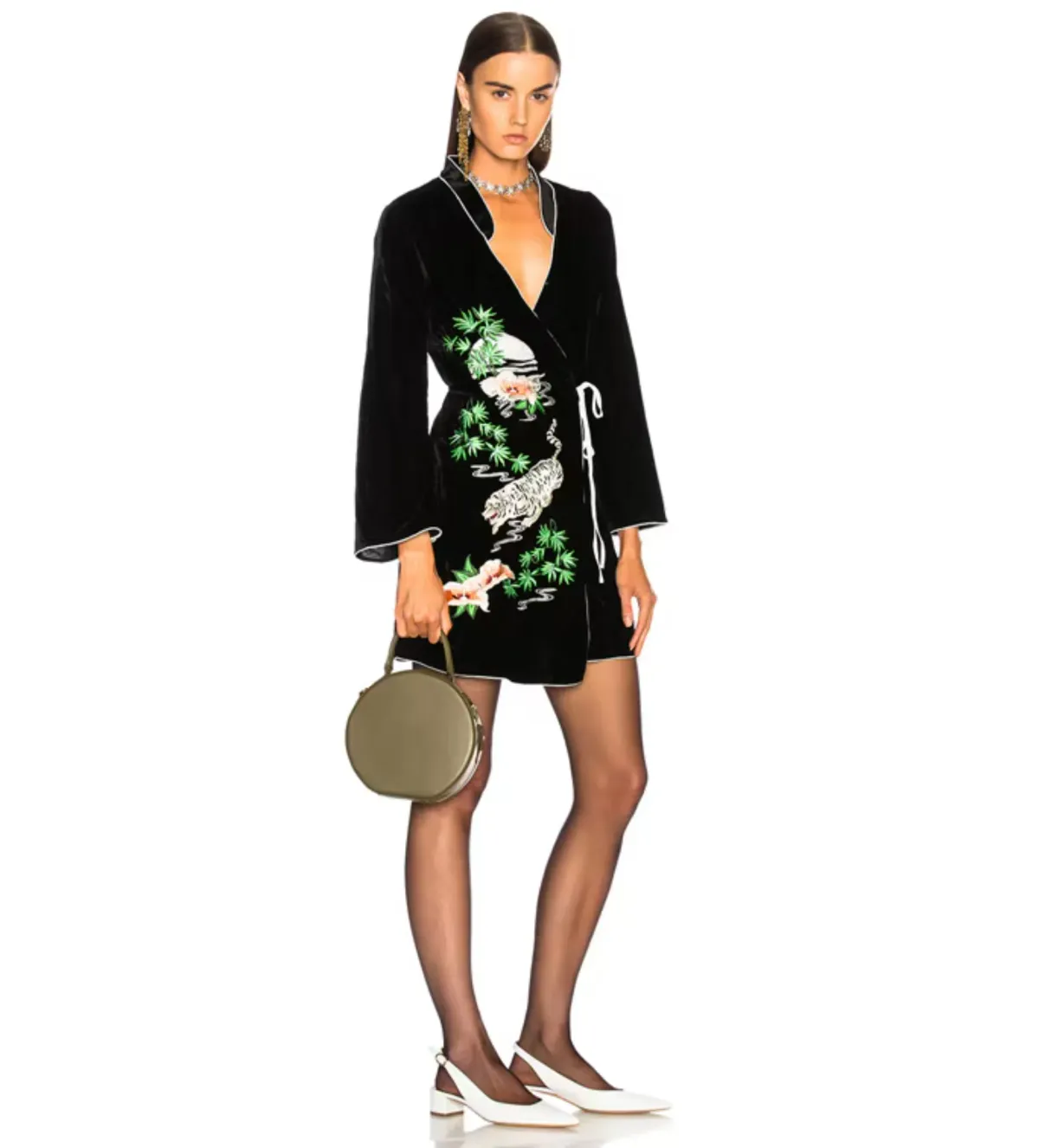 RIXO Iris Tiger Wrap Mini Dress Black Size UK 12 for rent on The Volte - main image