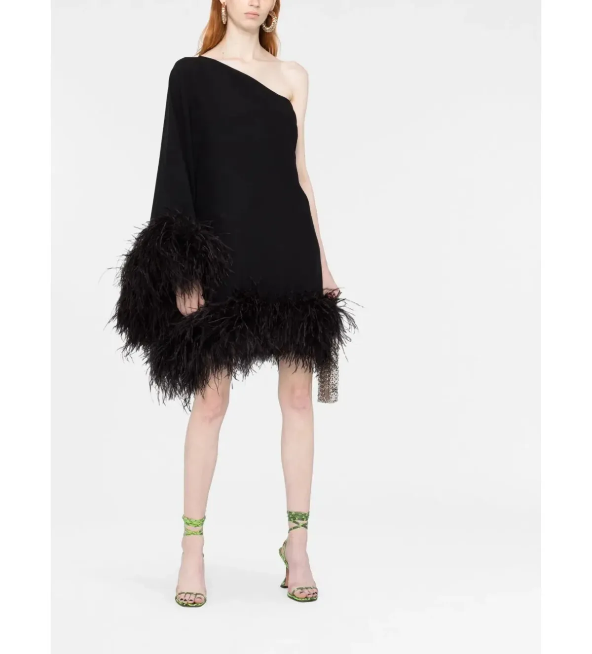 Taller Marmo Piccolo Ubud feather-trim one-shoulder Dress Black Size 8 for rent on The Volte - main image