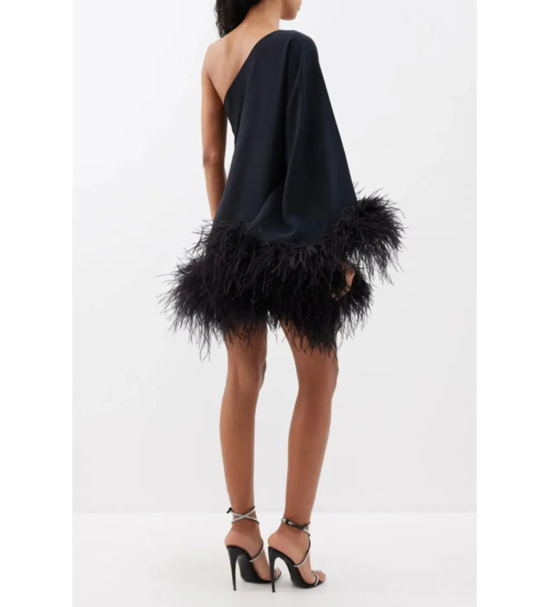 Taller Marmo Piccolo Ubud feather-trim one-shoulder Dress Black Size 8 for rent on The Volte - main image