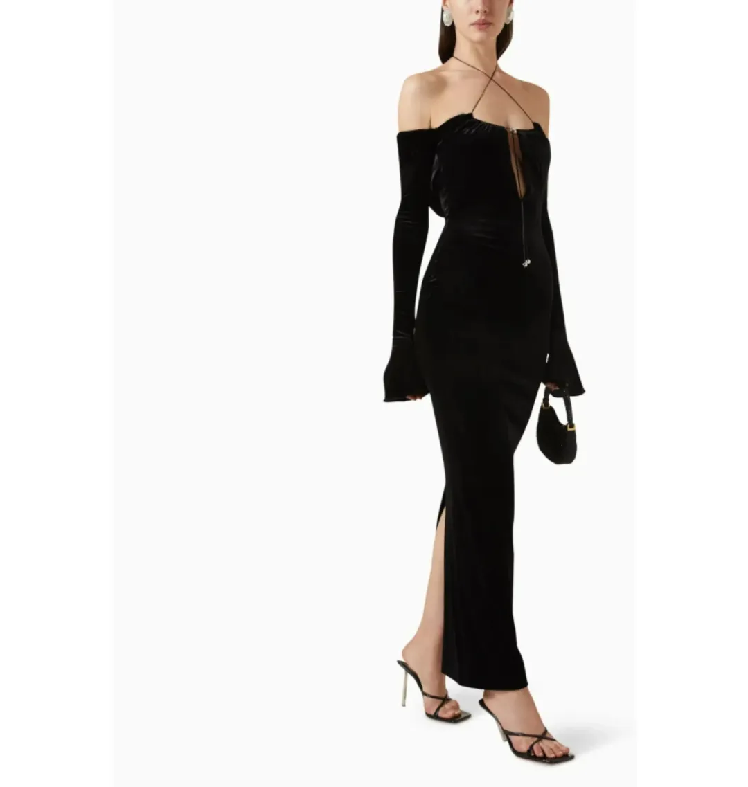 16arlington Salm Velvet Cut Out Dress Black Size UK 12 for rent on The Volte - main image