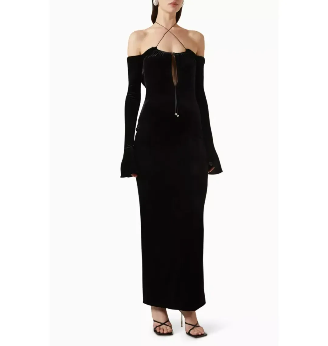 16arlington Salm Velvet Cut Out Dress Black Size UK 12 for rent on The Volte - main image