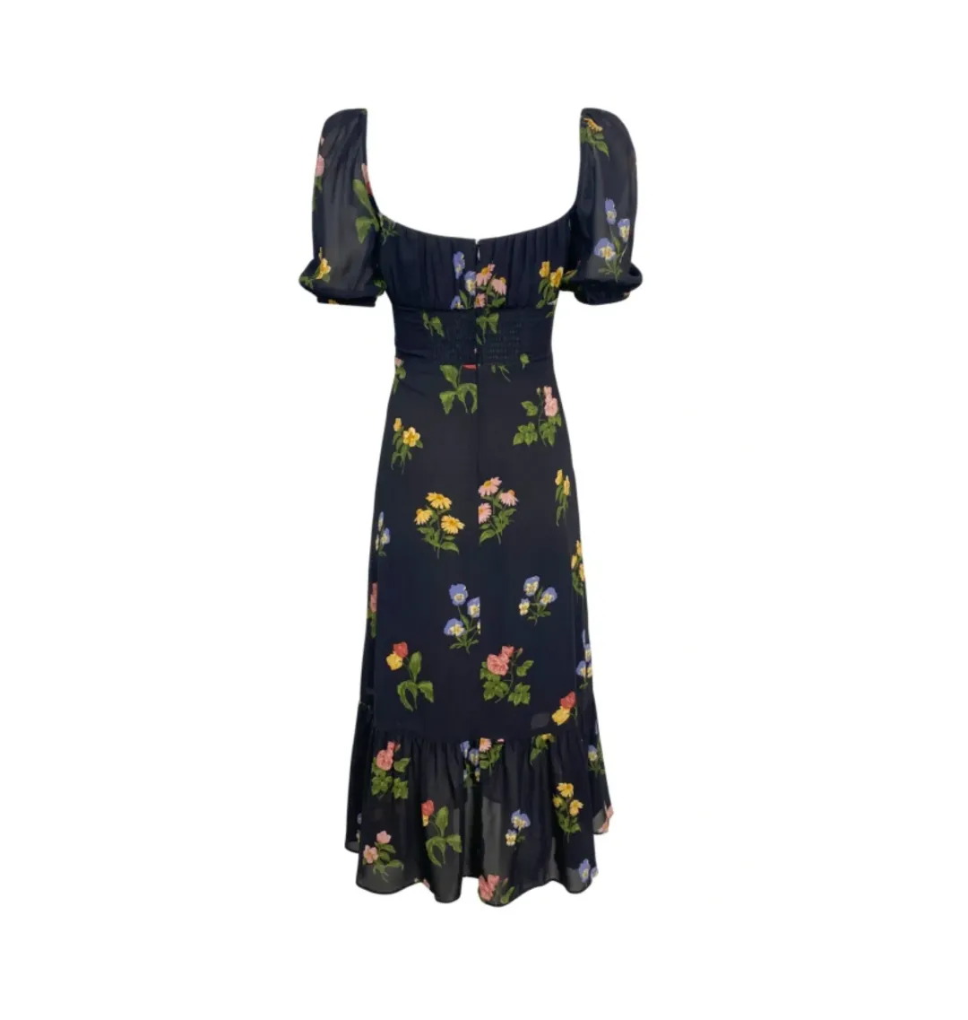 Reformation Charlee Dress Black Floral Size UK 12 for rent on The Volte - main image