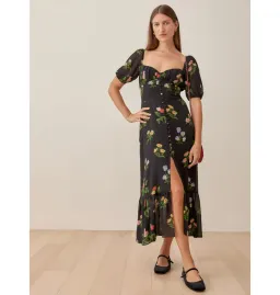 Reformation Charlee Dress Black Floral Size UK 12 for rent on The Volte - image 1