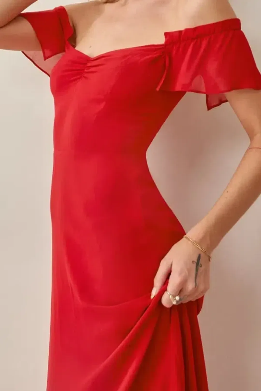 Reformation Butterfly Midi Dress Red Size UK 12 for rent on The Volte - main image