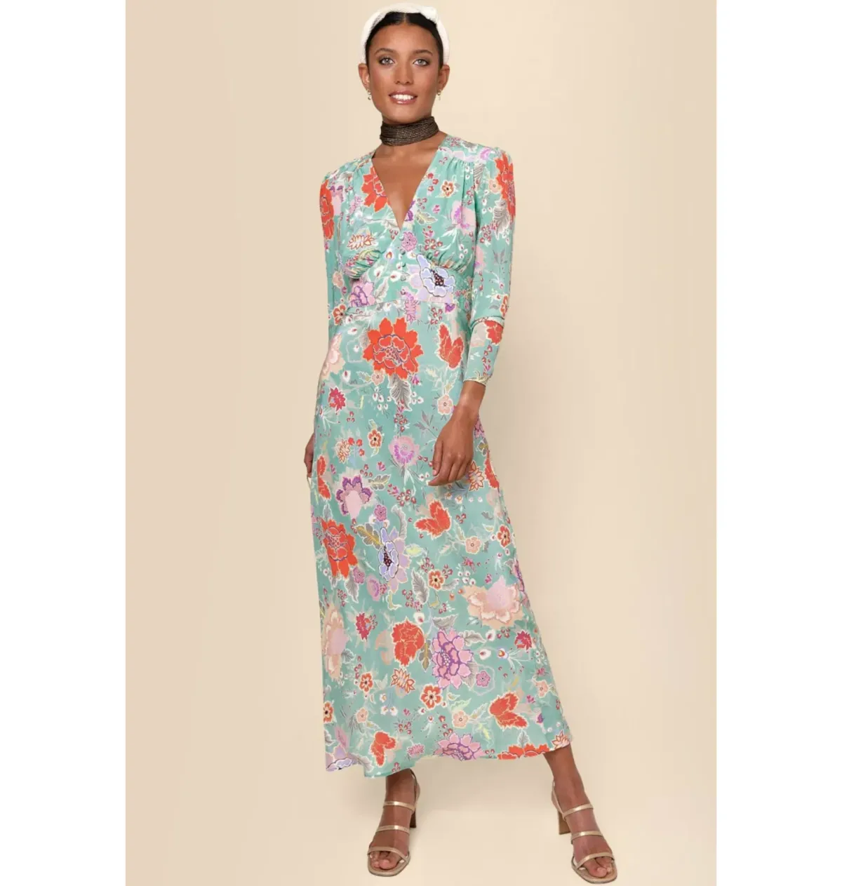 Rixo Selma Dress Mint Peony Flora Size UK 12 for rent on The Volte - main image
